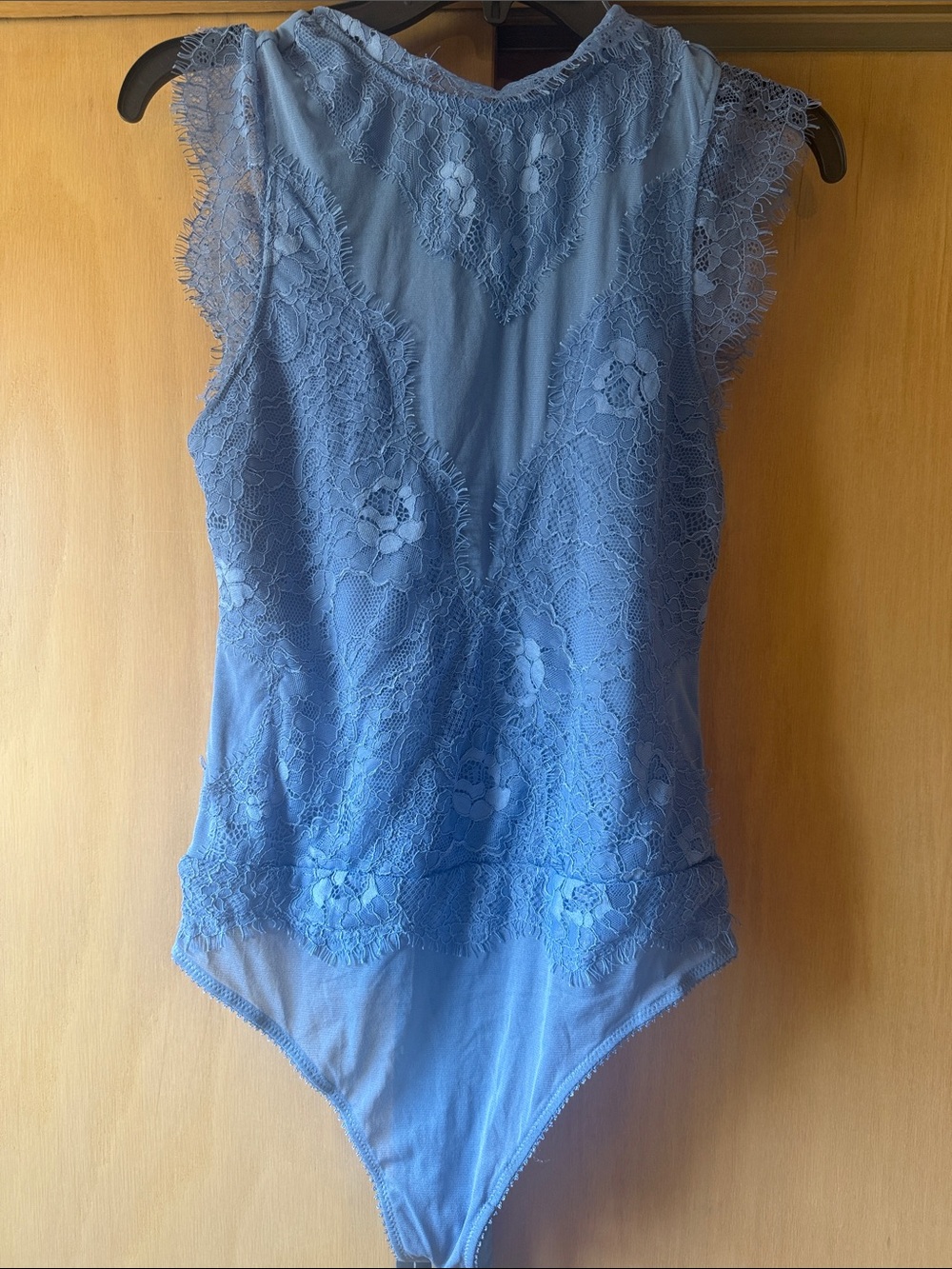 Free People Dusty Blue Lace-Trim Tie Bodysuit